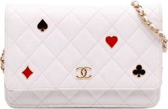 Chanel Borsa a tracolla Coco Casino in pelle Caviar trapuntata con catena 2021-2025 - Bianco