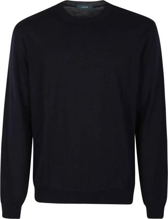 Zanone Blauwe Wollen Ronde Hals Trui - Heren - Ronde hals truien - Blauw - 4XL - Wol - Truien & Vesten