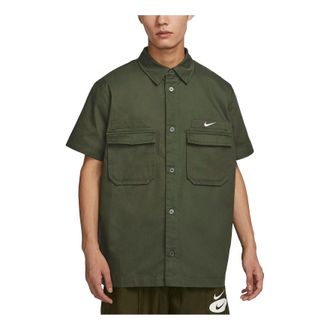 Nike Woven Military Short-Sleeve Button-Down Shirt Olive Green DX3341-325
