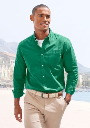 H.I.S Langarmhemd H.I.S regular-fit, Herren, Gr. XXXL (47/48), N-Gr, gr&uuml;n, Web, Obermaterial: 100% Baumwolle, unifarben, regular fit, Rundhals, 2-Knopf-Mans