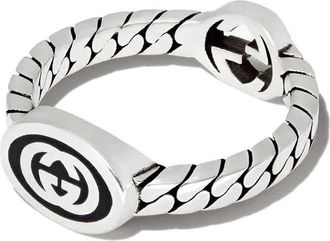 Gucci Ladies Sterling Silver Wide Ring With Interlocking G, Size 16