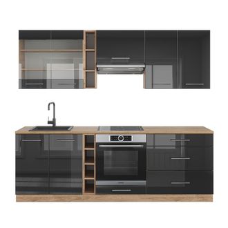 Vicco Mueble De Cocina Fame-line, Antracita Brillo Intenso/roble Dorado El&eacute;ctrico, 235 Cm, Et Roble