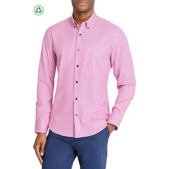ConStruct Slim Fit Micro Plaid Recycled 4-Way Stretch Performance Long Sleeve Shirt in Pink at Nordstrom, Size Xx-Large