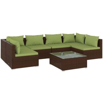 vidaXL Set Muebles De Jard&iacute;n 7 Piezas Y Cojines Rat&aacute;n Sint&eacute;tico Marr&oacute;n Vidaxl