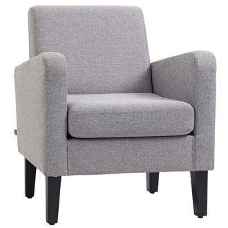 HOMCOM Modern Armchair Accent Chair with Rubber Wood Legs for Bedroom Light Grey | TJ Hughes