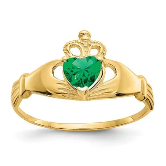 Diamond2Deal 14k Yellow Gold Green Cubic Zirconia Claddagh Heart Ring
