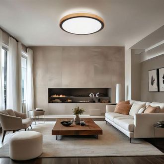 Globo Lighting Globo Lighting - Plafoniera cct lampada da soffitto camera da letto stile country luce in legno, aspetto legno marrone metallo nero opale, 1x led 24W