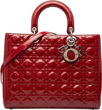 Dior Borsa a tracolla Lady Dior grande con motivo Cannage e finitura lucida 2010 - Rosso