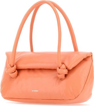 Jil Sander Womens Knot Handle Calf Leather Shoulder Bag Orange