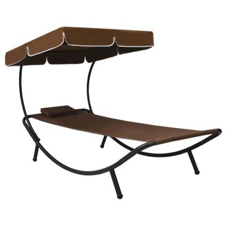 vidaXL Tumbona De Exterior Con Dosel Y Almohada Marr&oacute;n Vidaxl