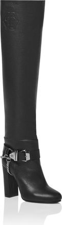 Philipp Plein Leather Boots High Heels High Embossed Hexagon