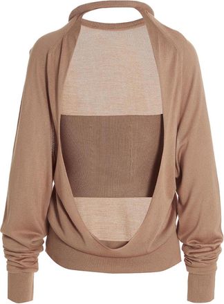RAMAEL Silk Cut-Out Sweater - Beige