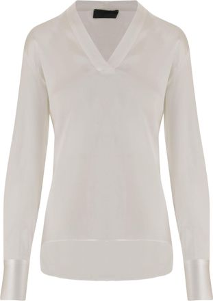 F.it V-Neck Stretch Silk Shirt With Buttoned Cuffs