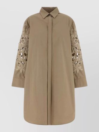 Agnona poplin shirt dress collared floral sleeves longline