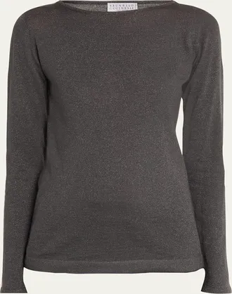 Brunello Cucinelli Cashmere-Silk Lurex Long-Sleeve Top