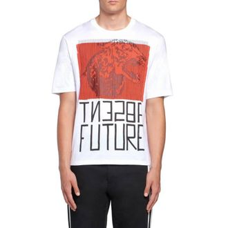 Roberto Cavalli Mens Optic White Absent Future Cotton T-shirt, Size X-Large