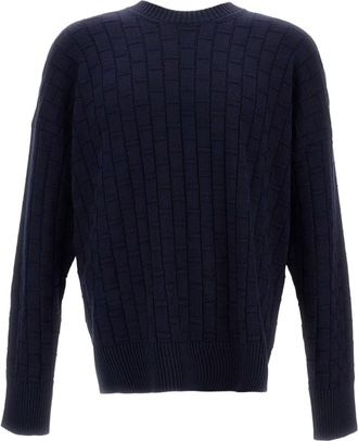 Plan C Checked Pattern Wool Sweater With Ribbed Crew Neck