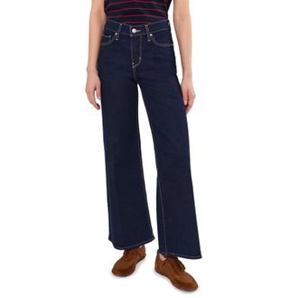 Levi's 318 Shaping Jeans Womens Dark Blue Stretch Wide Leg Zip Fly GBO3996