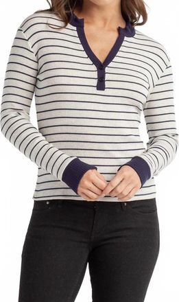 Red Haute Striped Henley Top In Navy