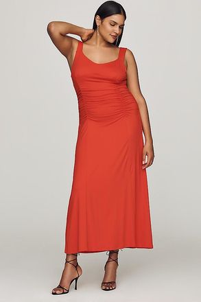 Maeve Square-Neck Ruched Knit Midi Dress