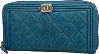 Chanel Turquoise Leather Long Wallet (Bi-Fold) (Pre-Owned)