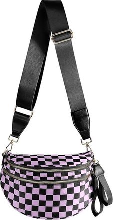 Generic Women Checkered Crossbody Bags Bum Handbag, Durable Strap Roomy Versatile Mom-Friendly Diaper Bag with Different Pockets (Purple Black Checkered 16)