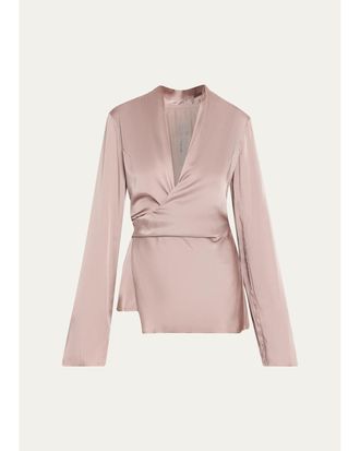 Rick Owens Laura Long-Sleeve Satin Wrap Top