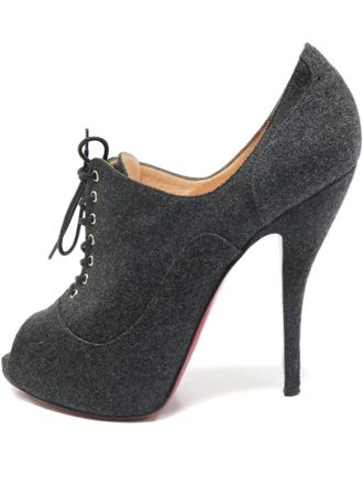 Christian Louboutin 125mm peep-toe boots - women - Leather/Leather/Fabric - 38.5 - Grey