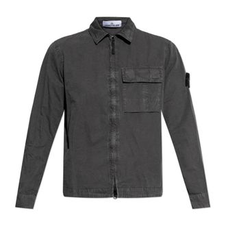 Stone Island Light Jackets, male, Gray, Size: 2XL Zip-up Overshirt