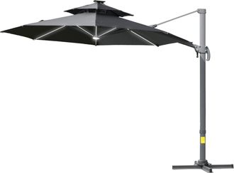 OUTSUNNY 3m Cantilever Parasol Solar Lights Power Bank Base 360Degree Spin