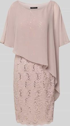 Swing Knielanges Cocktailkleid mit Paillettenbesatz in Beige, Größe 36