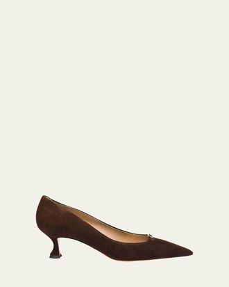Santoni 55mm Sabine Suede Buckle Pumps