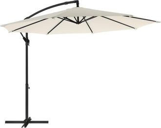 Songmics Sombrilla de 300 cm con soporte y manivela para balc&oacute;n de color beige