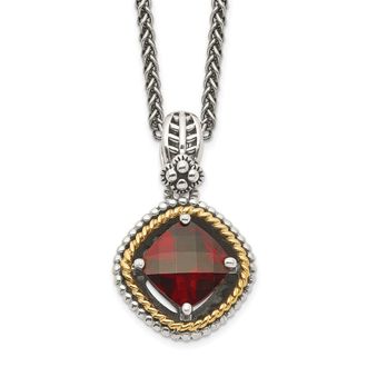 Diamond2Deal Sterling Silver with 14K Accent Checkerboard Cushion Garnet Pendant Necklace