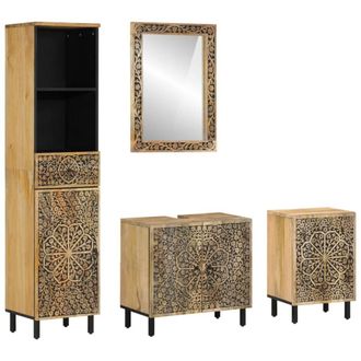 Berkfield Home 4 Piece Bathroom Furniture Set Solid Wood Mango in Brown