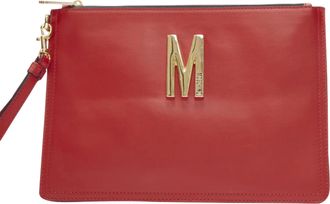 Moschino smooth leather top zip wristlet clutch bag