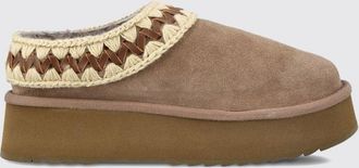 Mou Sabot platform in suede con cuciture a contrasto e interni foderati in lana