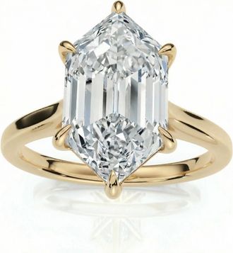 Pompeii3 Certified 3Ct Vireo Elongated Hexagon Diamond Engagement Ring 14k Gold Lab Grown