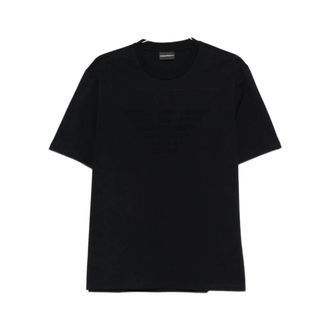Emporio Armani Jersey T-shirt met bijpassend intarsia logo - Heren - T-shirts - Zwart - 3XL - Katoen - Tops