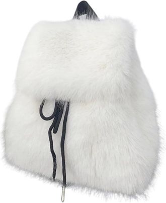 Generic Fashionable Plush Furry Small Backpack for Women Adjustable Shoulder Bag with Drawstring Closures Flap Covers