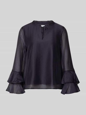 Comma Regular Fit Bluse aus Lyocell-Mix mit Volants in Marine, Gr&ouml;&szlig;e 34