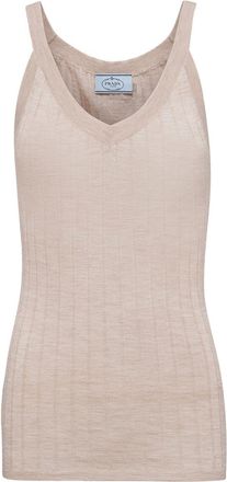 Prada ribbed cashmere tank top - women - Cashmere - 46 - Neutrals
