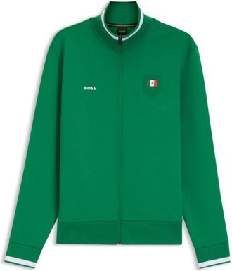 BOSS Cotton-blend zip-up sweatshirt with country-flag badge