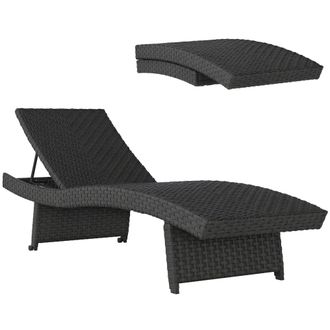 OUTSUNNY PE Rattan Sun Lounger with 4-Level Adjustable Backrest - Black | TJ Hughes