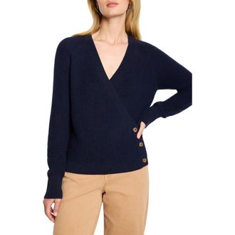 Nic+Zoe Shaker Stitch Faux Wrap Sweater in Dark Indigo at Nordstrom Rack, Size X-Large