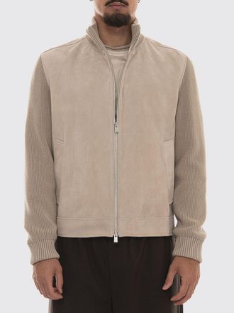 HUGO BOSS Giacca in camoscio con collo alto, chiusura a zip e polsini a costine