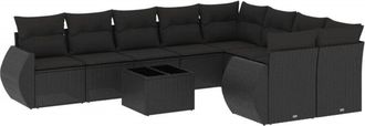 vidaXL Vidaxl - Set De Sof&aacute;s De Jard&iacute;n 10 Pzas Cojines Rat&aacute;n Sint&eacute;tico Negro