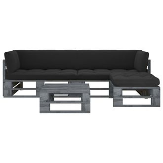 vidaXL Muebles De Palets 4 Pzas Y Cojines Madera Pino Impregnada Gris Vidaxl