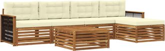 vidaXL Conjunto De Sof&aacute;s De Exterior 6 Uds. Natural Y Crema Vidaxl