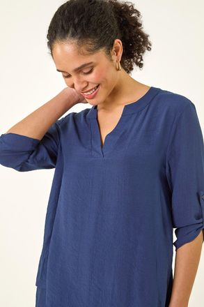Roman V-Neck Wrap Hem Tunic Top